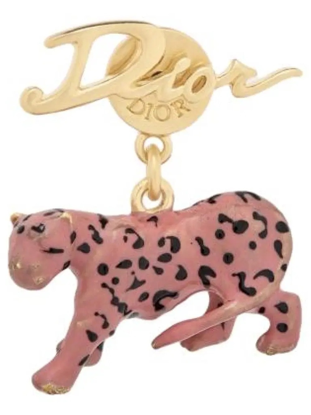 Dior Single Gold Logo with Pink Leopard Drop Earring